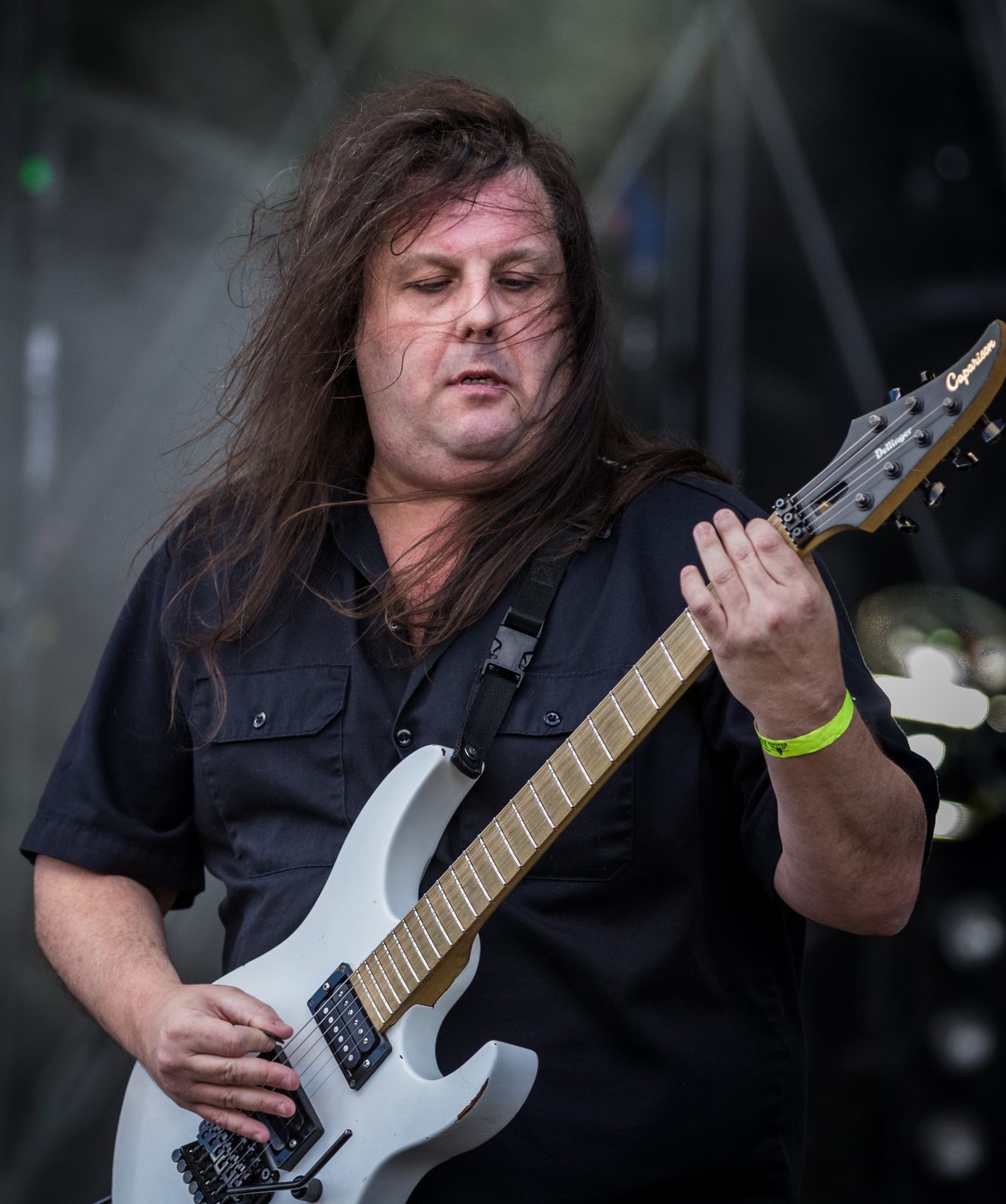 Michael Romeo playing his white Caparison guitar at Wacken Open Air in 2016